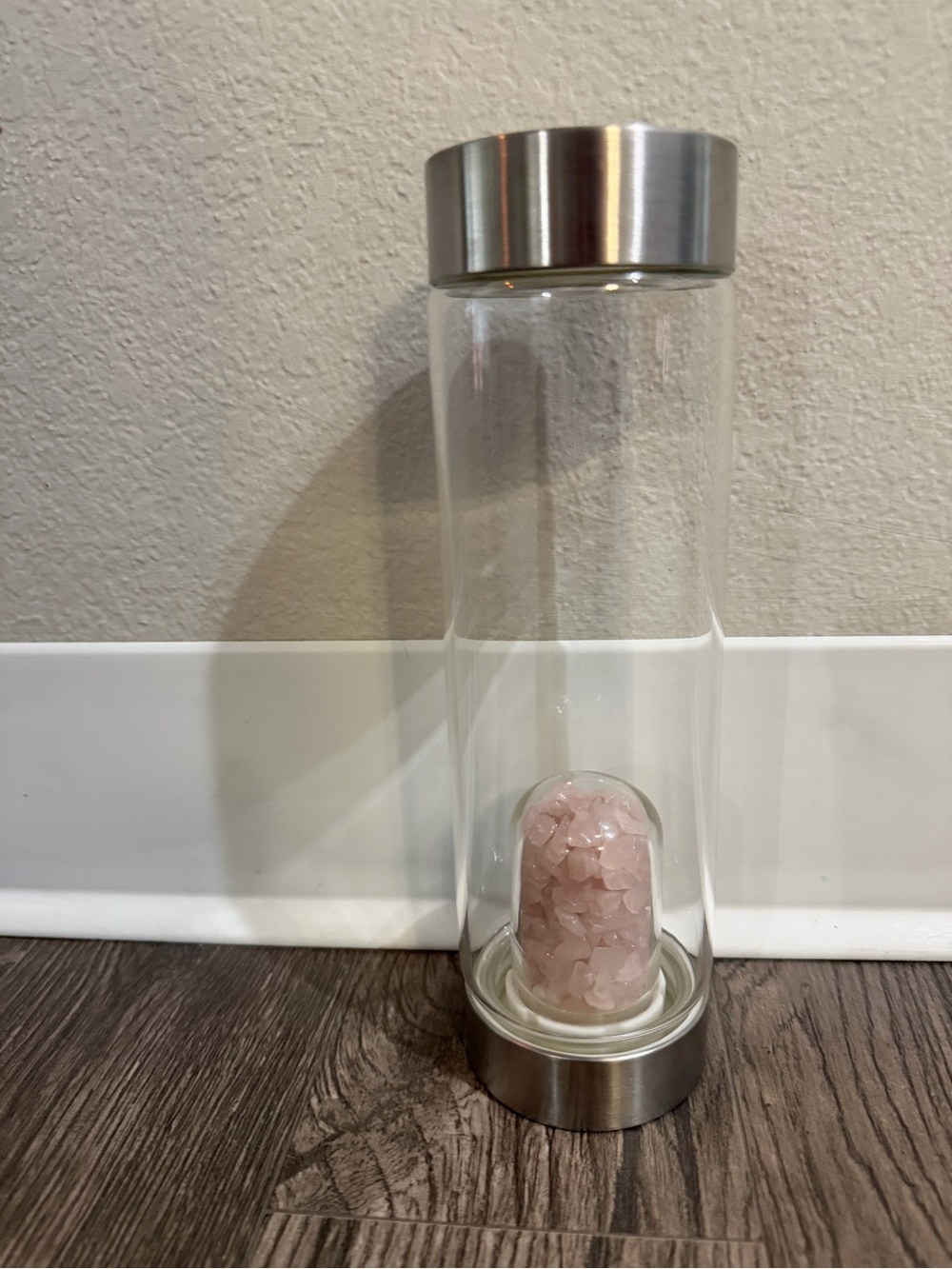 Glass Water Bottle With Encapsulated Rose Quartz